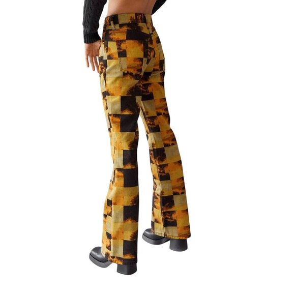 BDG 90s Mid Rise Bootcut Ankle Jeans Brown Mustard Plaid Cut Off Bottom Size 26 - Picture 4 of 15